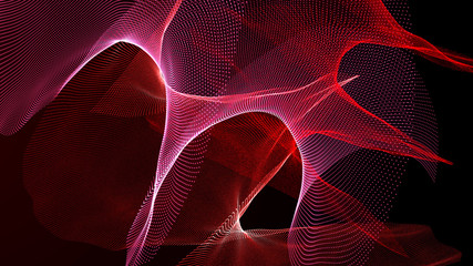 Poster - Clash of musical waves. Interweaving of atomic particles in space. Network connection structure. Large data background .3d rendering.