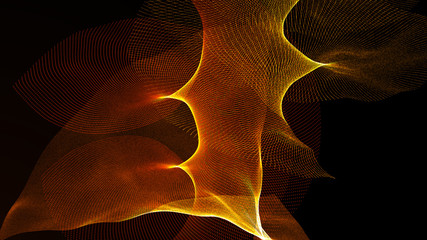 Poster - Clash of musical waves. Interweaving of atomic particles in space. Network connection structure. Large data background .3d rendering.