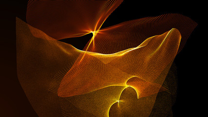 Poster - Clash of musical waves. Interweaving of atomic particles in space. Network connection structure. Large data background .3d rendering.