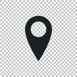 Map pin icon isolated on transparent background. Pointer symbol. Location sign. Navigation map, gps, direction, place, compass, contact, search concept. Flat design. Vector Illustration