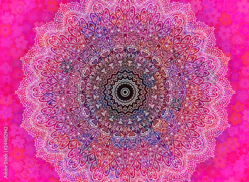 Mandala on Pink flower background © Chris