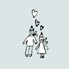  Valentine card. Couple and Heart. Cute style