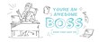 © Microstocker.Pro - Boss day inspirational and motivational greeting card with inscription 'You are an awesome boss!' and doodles. Greeting card or print for Boss's day. Vector illustration