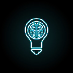 Poster - Light bulb with a brain inside icon in neon style. Simple thin line, outline vector of education icons for UI and UX, website or mobile application