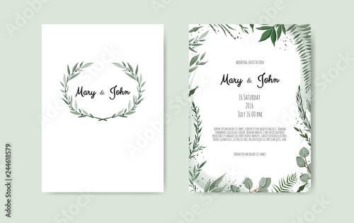 Set of card with flower rose, leaves and geometrical frame. Wedding ornament ...
