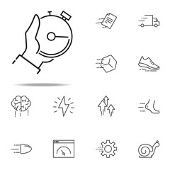 Poster - stop watch in hands icon. Speed icons universal set for web and mobile