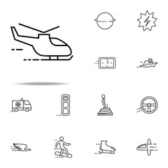 Sticker - flying helicopter icon. Speed icons universal set for web and mobile