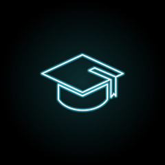 Poster - square academic cap icon in neon style. Simple thin line, outline vector of education icons for UI and UX, website or mobile application