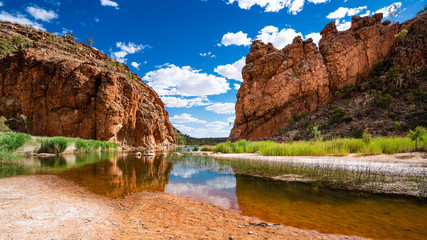 scenic panorama of glen helen gorge in west macdonnell national park in central outback australia