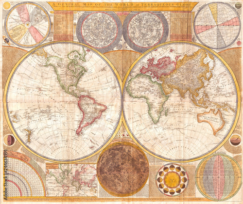 Obraz stara mapa  samuel-dunn-mapa-scienna-swiata-na-polkulach