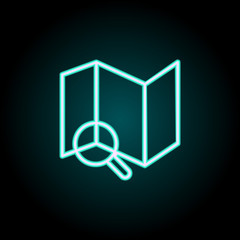 Aufkleber - magnifier on the expanded map icon. Elements of Navigation in neon style icons. Simple icon for websites, web design, mobile app, info graphics