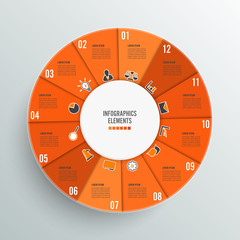 Poster - Circle chart infographic template with 12 options for presentations, advertising, layouts, annual reports.
