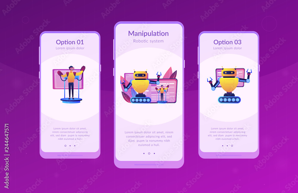 Engineer controlling big robot with remote technology. Remotely ...