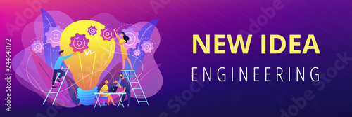 Business Team Putting Gears On Big Lightbulb New Idea Engineering