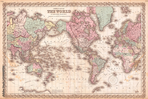 Dekoracja na wymiar  1855-colton-mapa-swiata-na-projekcji-mercator