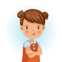 Wall Mural - little girl arms folded little girl portrait of posing arms folded. child with arms crossed, smile c