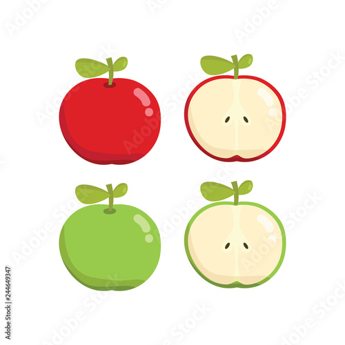 Set Of Cartoon Red And Green Apple Whole And Cut In Half Simple Vector Illustration Stock Vector Adobe Stock