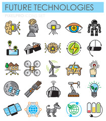 Poster - Future technologies outlin color icons set on white background for graphic and web design, Modern simple vector sign. Internet concept. Trendy symbol for website design web button or mobile app