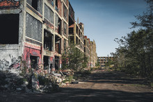 Detroit, Michigan, United States - October 2018: View Of The Abandoned Packard Automotive Plant In Detroit. The Packard Plant Sprawls Multiple City Blocks And Measures In At 3.5 Million Square Feet
