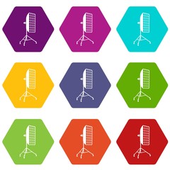 Poster - Photographic studio equipment icons 9 set coloful isolated on white for web