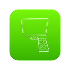 Poster - TV with remote icon green vector isolated on white background