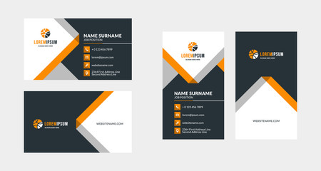 Double-sided creative business card template. Portrait and landscape orientation. Horizontal and vertical layout. Vector illustration