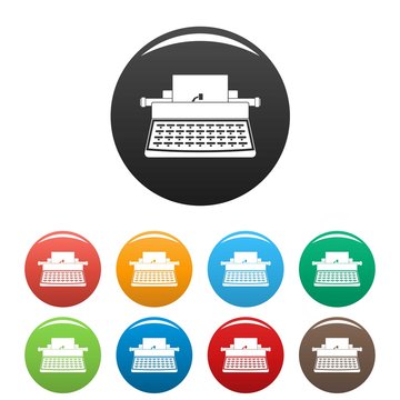 Old typewriter icons set 9 color vector isolated on white for any design