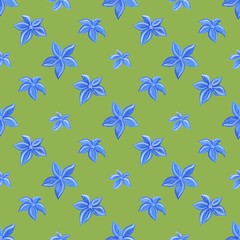 Floral pattern in a picturesque style. Beautiful seamless pattern with blue flowers and herbs. Can be used as Wallpaper background template, printing on fabric, etc.