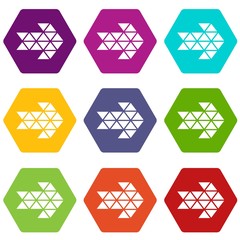 Poster - Black triangle arrow icons 9 set coloful isolated on white for web