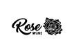 Rose Wine flower hand drawn vector illustration. Floral ink pen clipart. Black and white realistic rosebud outline drawing. Rose wine sketch with lettering. Logo, emblem, label isolated design element