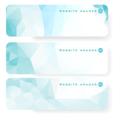 Vector blue ice design template set of banner, header for website with triangle geometric background