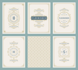 Vintage ornament greeting cards set vector templates.