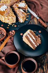 Wall Mural - peanut cake served with coffee, top view