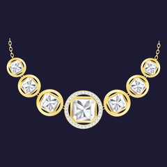 Poster - Golden diamond necklace icon. Realistic illustration of golden diamond necklace vector icon for web design