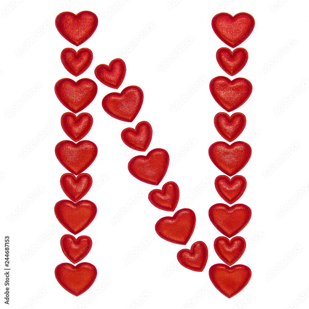 Letter N made from decorative red hearts. Isolated on white background.  Concepts: ABC, alphabet, logo, words, symbols, love, valentines day Stock  Photo | Adobe Stock, image size:1000x1000