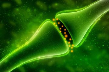 Wall Mural - synapse and neuron cells sending electrical chemical signals. 3d rendering