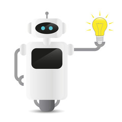 Poster - cute robot holding a light bulb technology idee concept vector illustration eps10