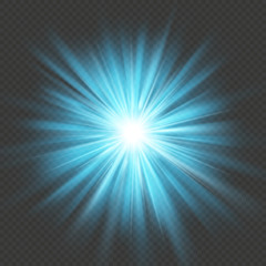 Wall Mural - Blue glow star burst flare explosion light effect. Isolated on transparent background. EPS 10