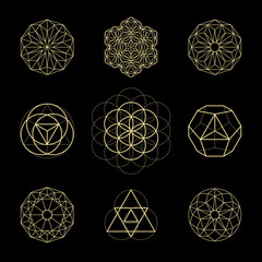 vector sacred geometry illustration set . mystical celestial symbols. gold abstract compositions sui