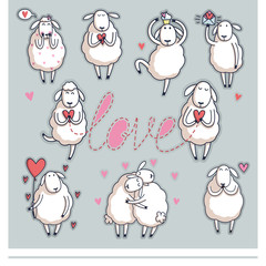 Wall Mural - Funny cute sheep. Valentine's Day