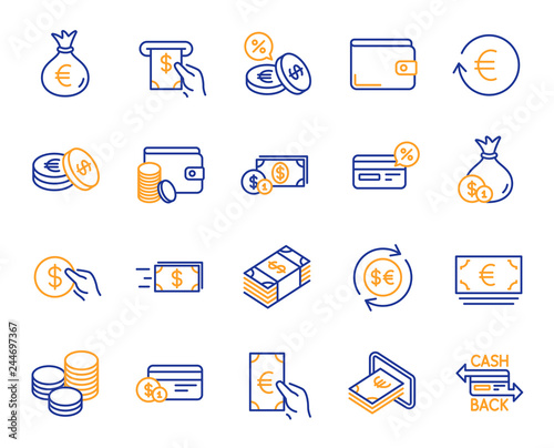 Money Wallet Line Icons Set Of Credit Card Cash And Coins Icons