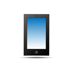 Poster - Simple design of a black smartphone with a light blue screen on a white background