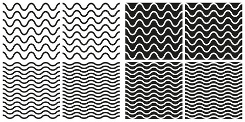 Wall Mural - Vector Tile seamless pattern set with white and black wavy background