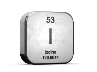 Fototapete - Iodine element from the periodic table. Metallic icon 3D rendered on white background	