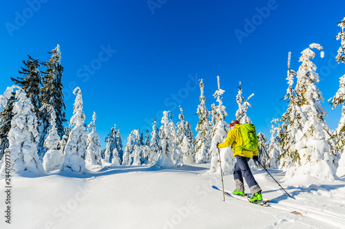 Dekoracja na wymiar  narty-w-beskidach-czlowiek-na-nartach-narciarstwo-backcountry-w-swiezym-puchu