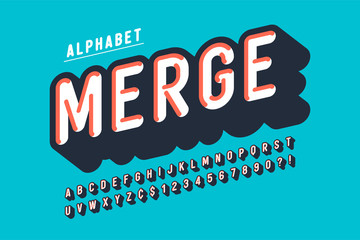Aufkleber - Retro 3d display font design, alphabet, letters and numbers