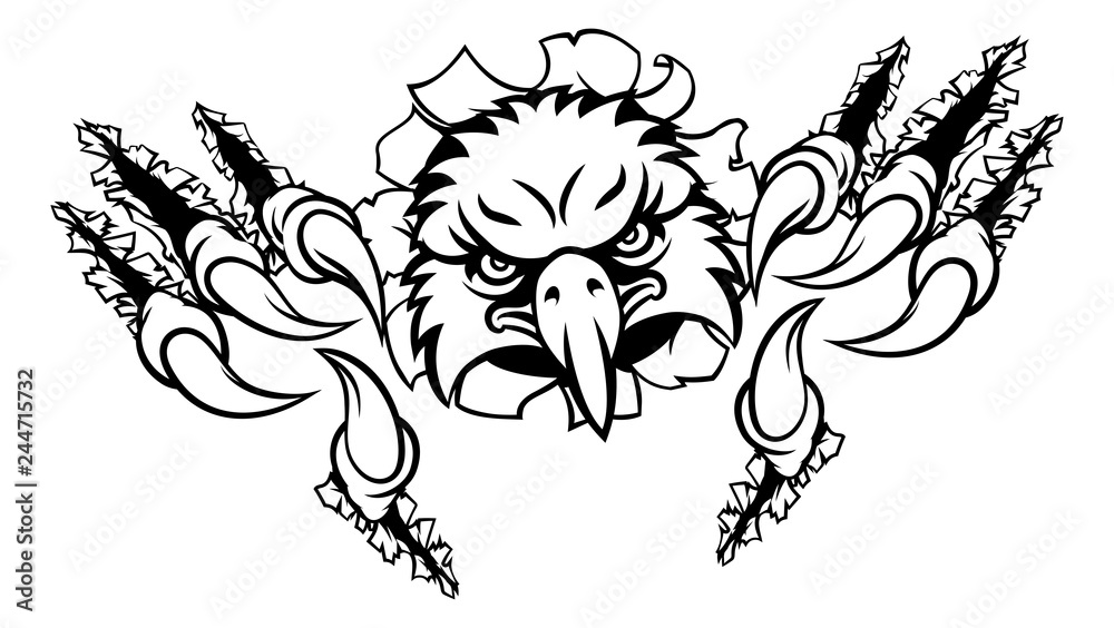 An eagle bird sports mascot cartoon character ripping through the ...