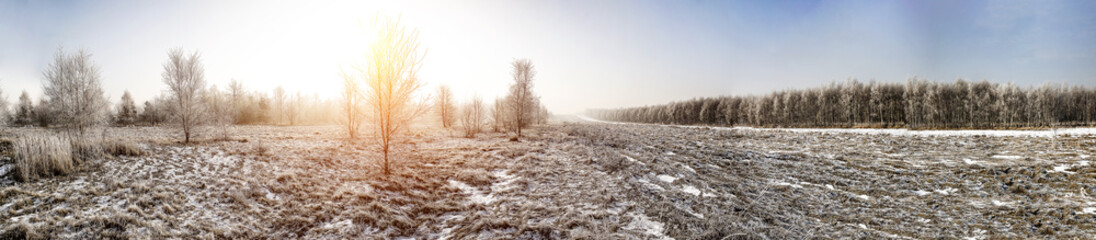 Winter landscape of snow and frost with free space for your decoration 