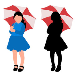 Wall Mural - white background, faceless child girl with an umbrella