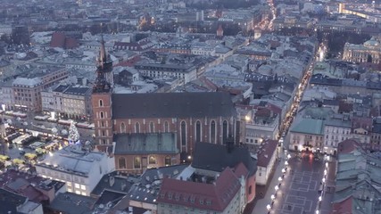 Wall Mural - Krakow old city evening aerial 4k drone footage